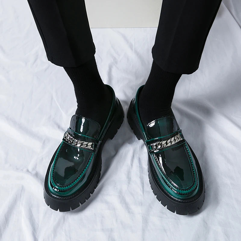 Genuine Leather Shoe for Men Increase Breathabe Casual Leather Shoes Trend Green British Big Head Shoes Men Casual Leather Shoes