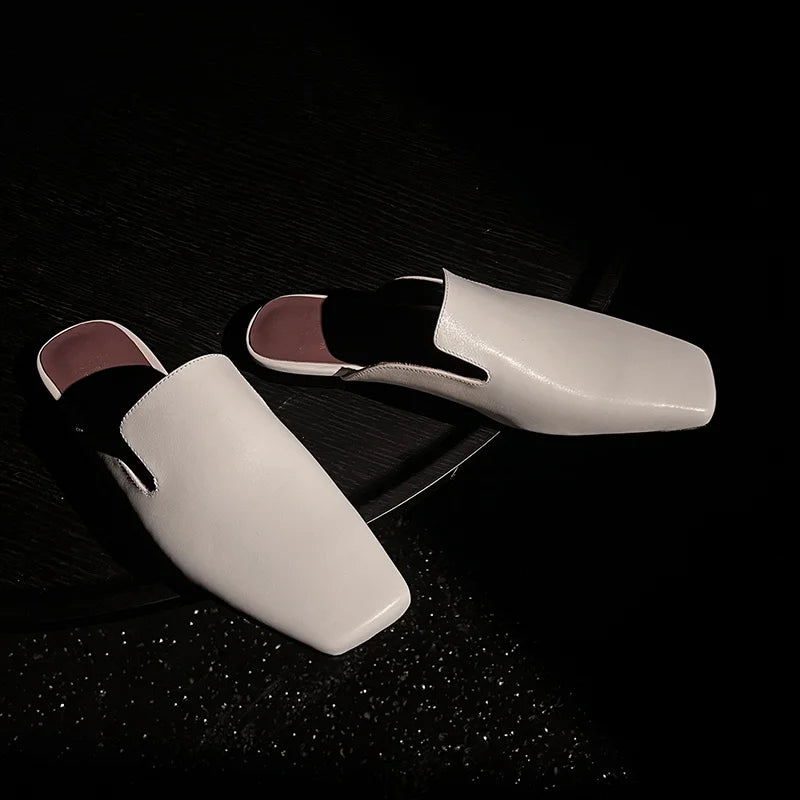 New Genuine Leather Kid Suede Flat Shoes Slippers Women Covered Toe Natural Leather Casual Slippers Female Daily Walk Slippers