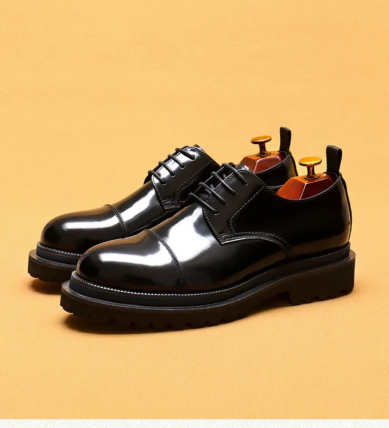 Patent Leather Mens Business Derby Shoes Luxury Brand Handmade Genuine Leather Fashion Designer Platform Wedding Dress Shoes Man