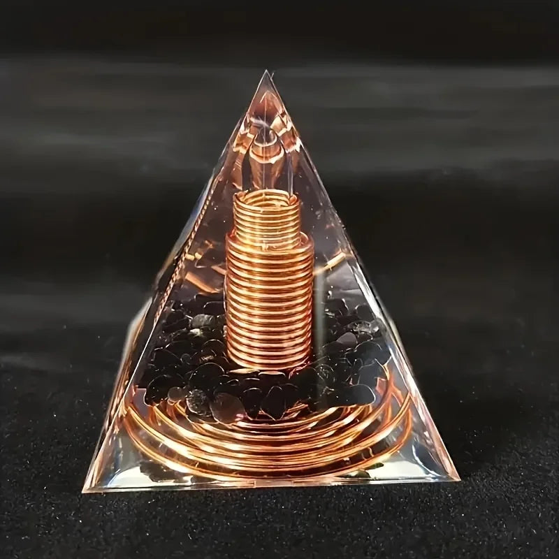 1pc Orgonite Pyramid With Obsidian, Energy For Yoga, Crystal Gifts, Crystals For Home Office Decoration, Balance Your Energy