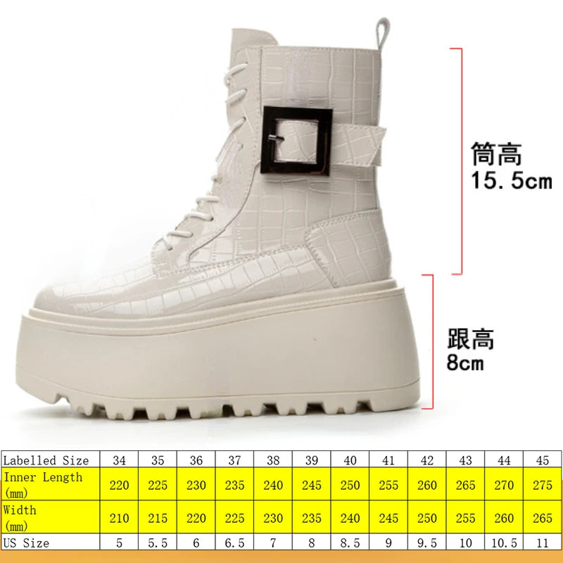 Fujin 8cm New Women Combat Boots Ankle Booties Platform Sneakers Spring Autumn Warm Fur Winter Genuine Leather Women Shoes Boot