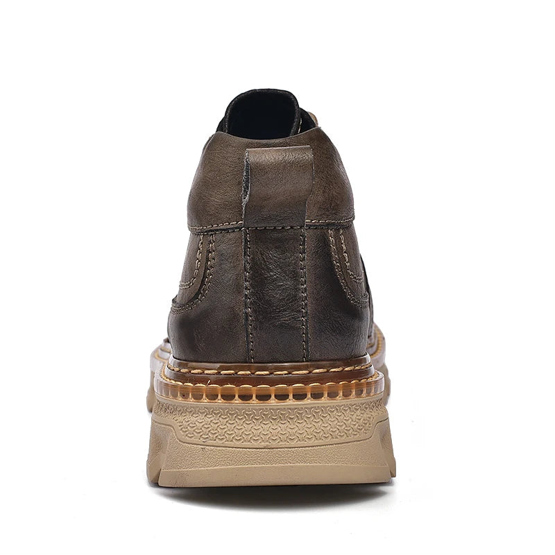 New Genuine Leather Men Boots Cow Leather Upper Durable Sole Lace up Autumn Winter Boots  Daily Leisure Outdoor Shoes For Man