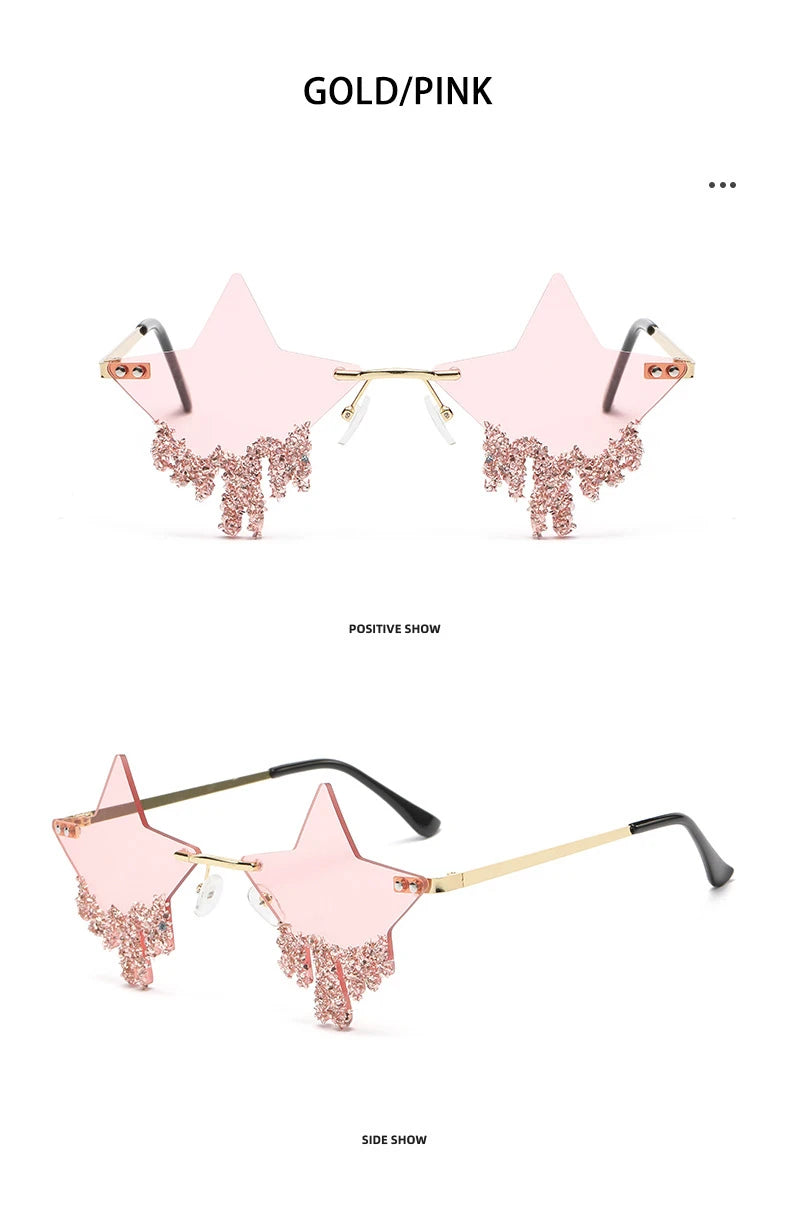 Shiny Luxury Diamonds Sunglasses Women Men Trends Punk Rimless Sun Glasses Female Personality Rhinestone Eyewear Shades UV400