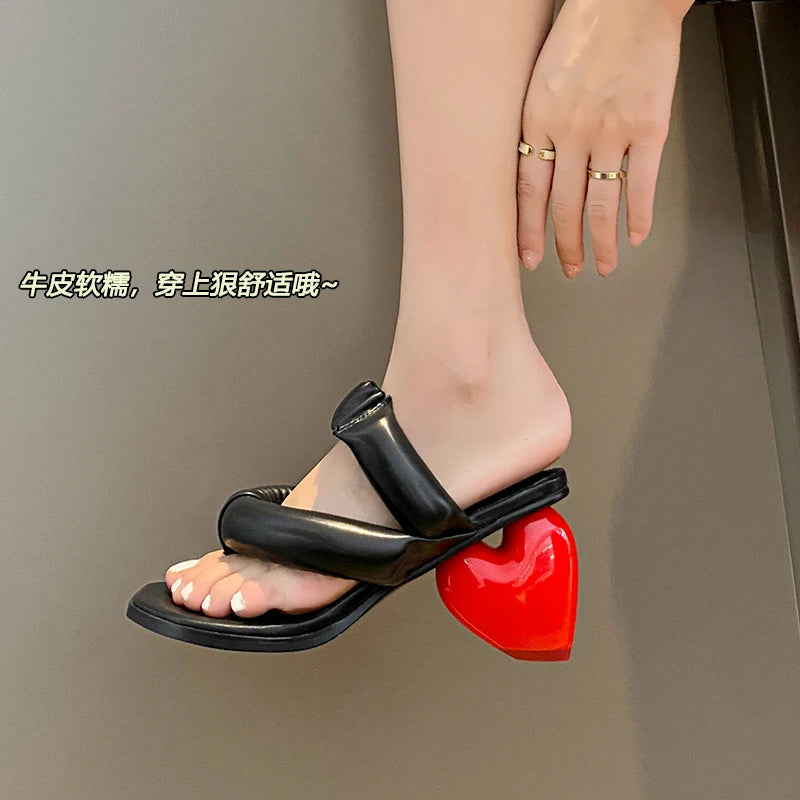 Sexy Flip Flops High Heels Slippers Women Summer Heart Shape Heel Sandals Lady Party Dating Strange Heels Slippers