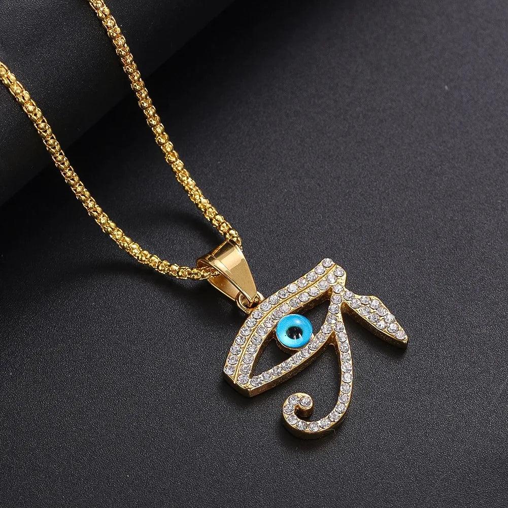 Horus's Eye Necklace Gold-coloured Stainless Steel Inlay Zircon Creativity Pendant Birthday Gift Amulet Ornament Fashion Jewelry