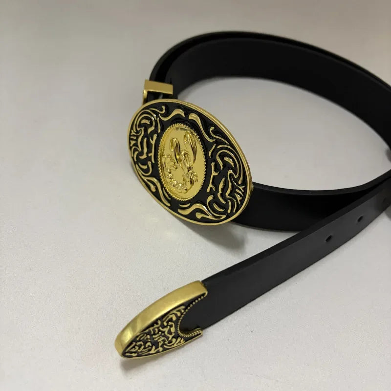 Women's Luxury Vintage Metal Buckle Belt Designer Celebrity Style Slim Trendy Multiple