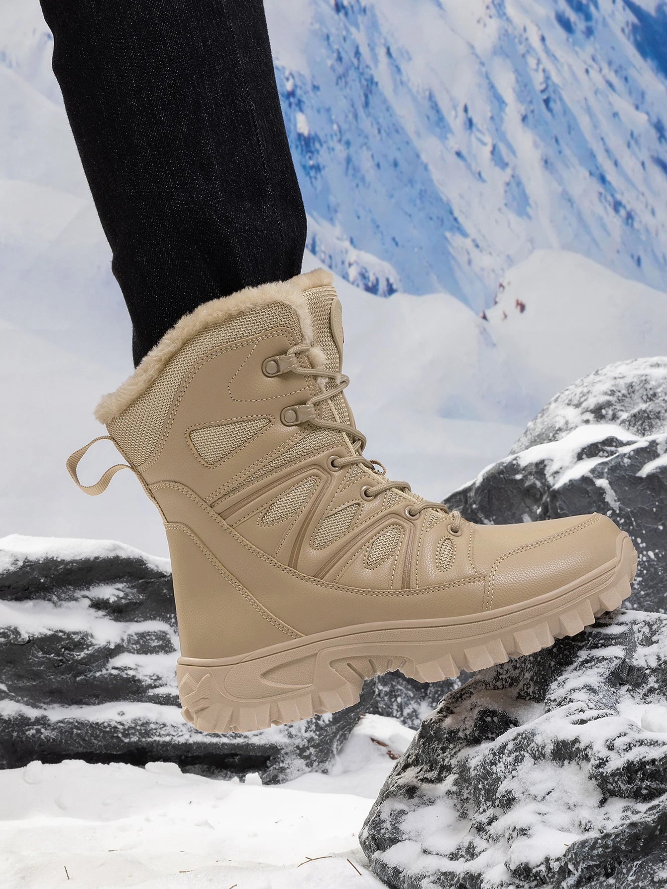 2026 Men Winter Outdoor Velvet Warm Snow Boots Walking Shoes Waterproof Ski Shoes High-Top Cotton Boots Thick Cotton Shoes
