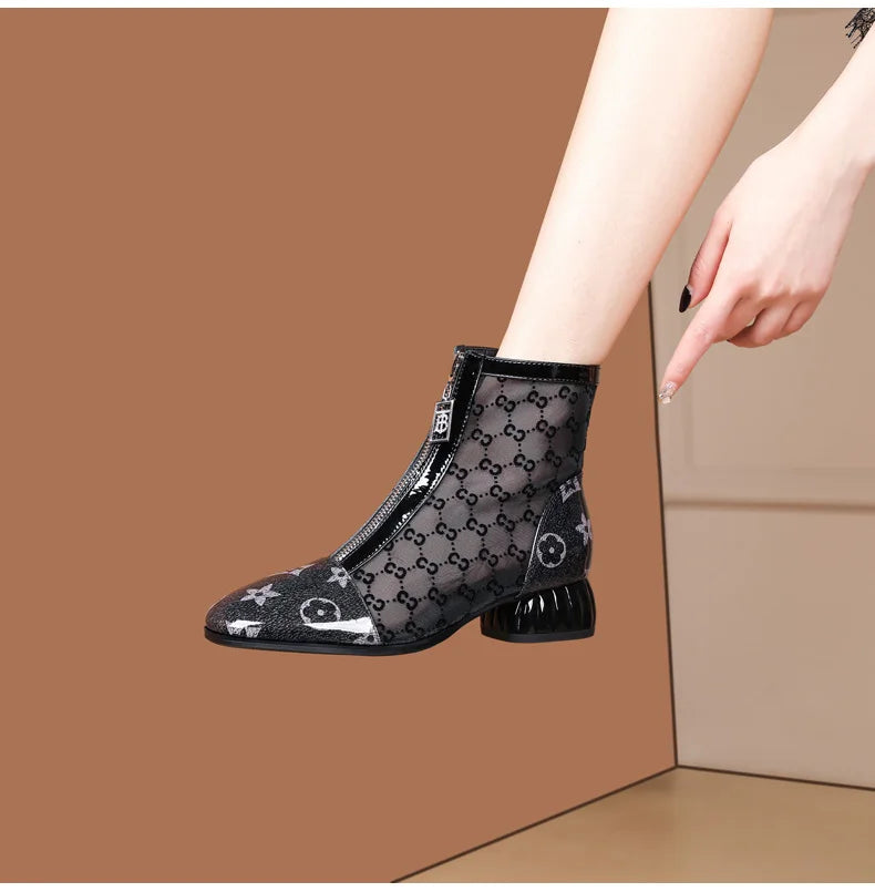 Super Trendy Mesh Boots Hollow Mesh Summer Sandals Pointed Toe Roman Women's Shoes35 to  43