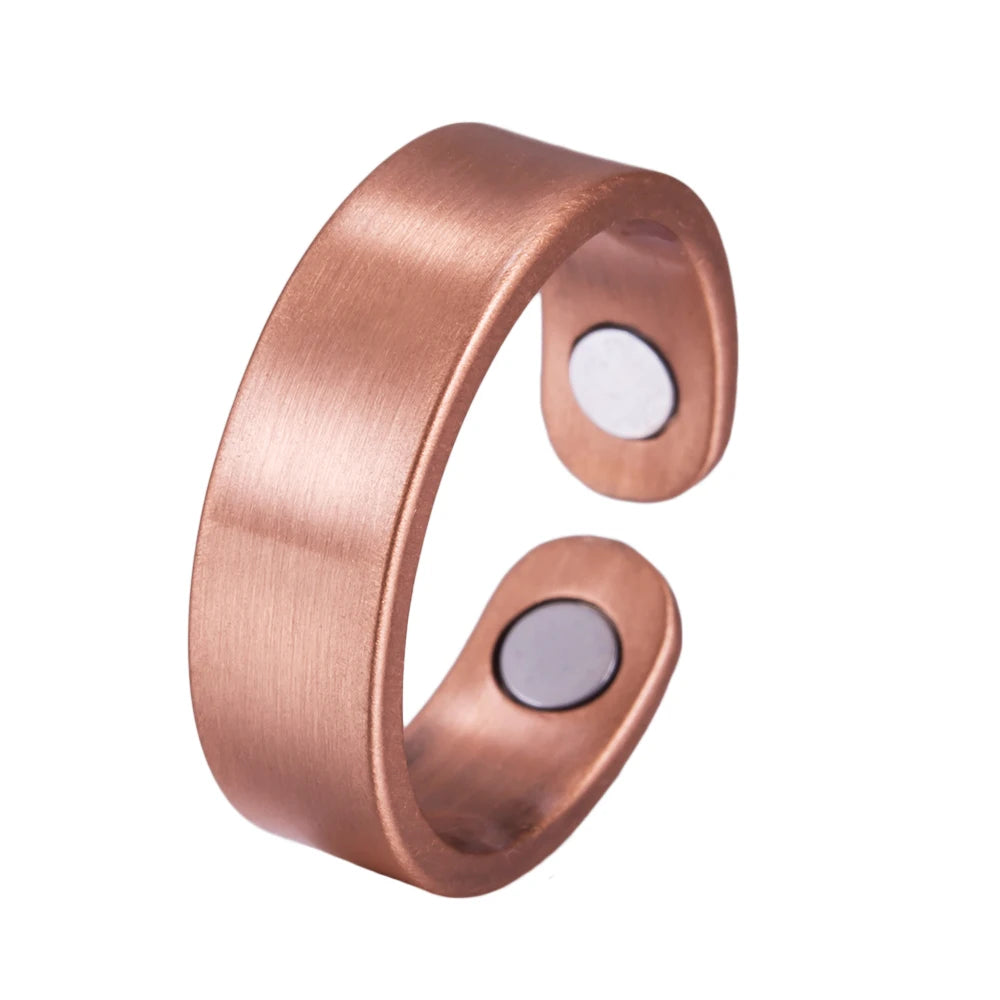 Vinterly Pure Copper Magnetic Rings 6mm Shiny Health Energy Copper Cuff Finger Adjustable Jewelry High Magnet Resizable Metal