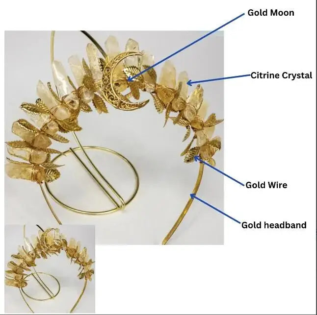 Natural Crystal Quartz Druzy Headband Wand Hairpin Crown Tiara Gothic Moon Raw Stone Headwear Woman Wedding Hair Accessories