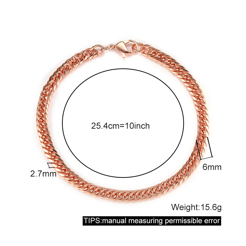 Pure Copper Bracelets for Men Women Adjustable Cuban Chain Link Lobster Clasp 6mm Wide Anti-scratch Male 7-10.5 Inch Jewelry