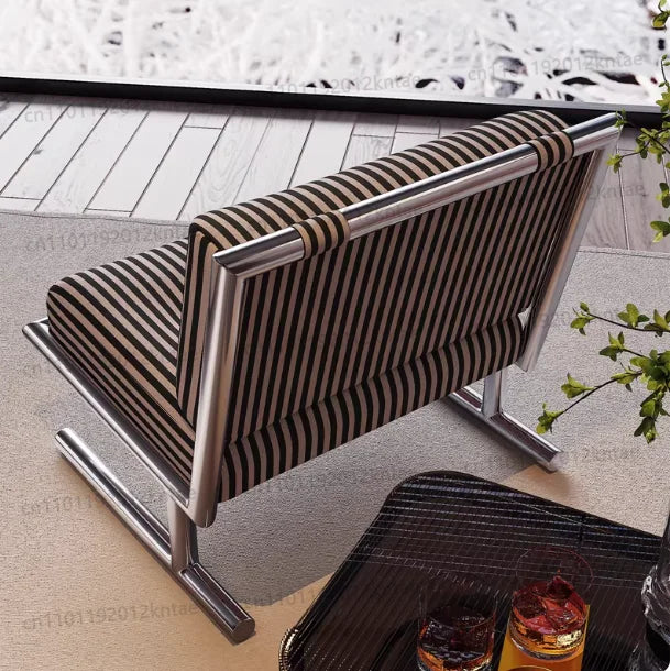 Minimalist stainless steel striped fabric single sofa chair - living room, balcony, leisure seating