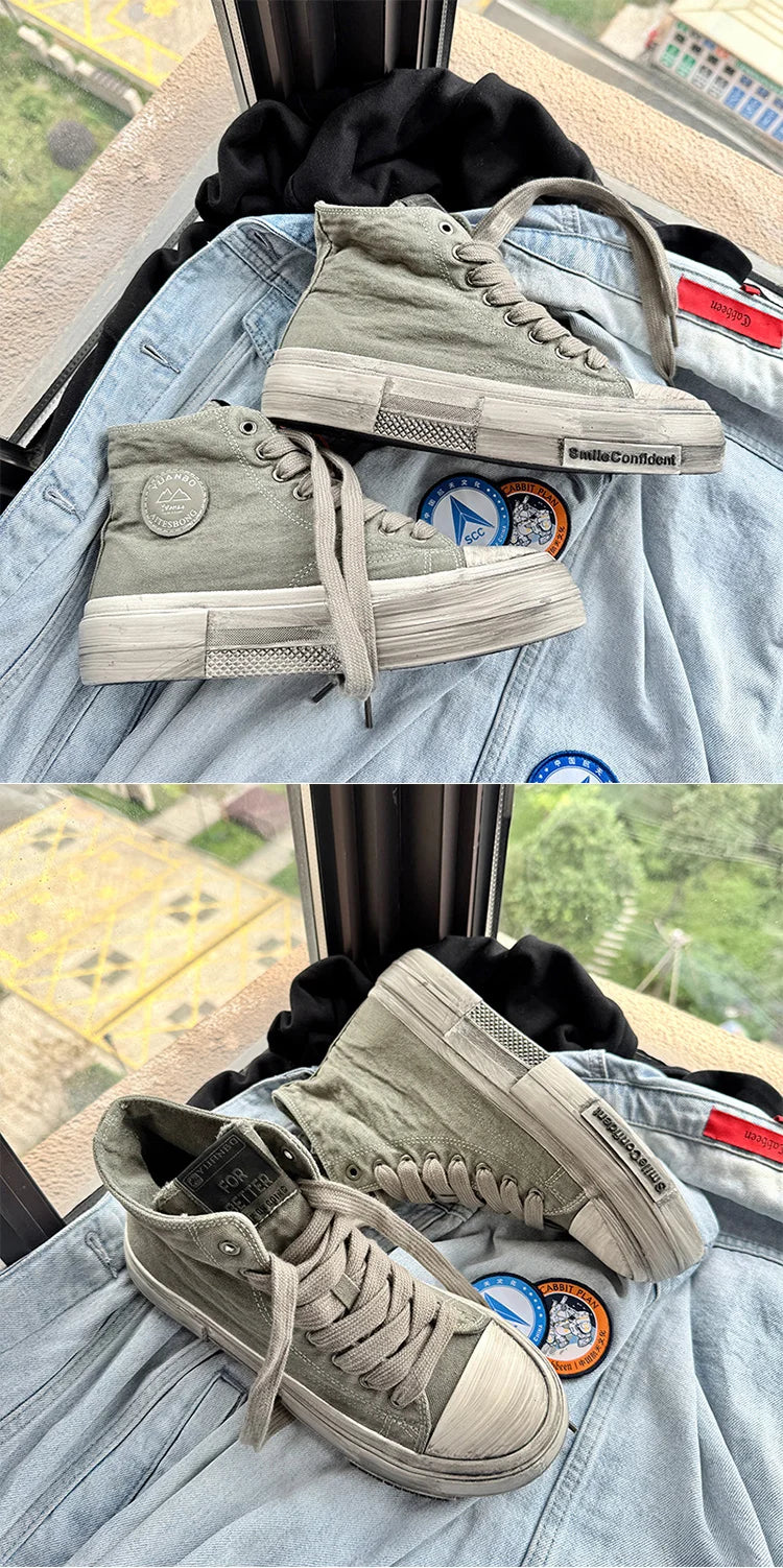 2025 New High Top Canvas Shoes Men Original Platform Men's Vulcanized Shoes Comfort Retro Canvas Sneakers