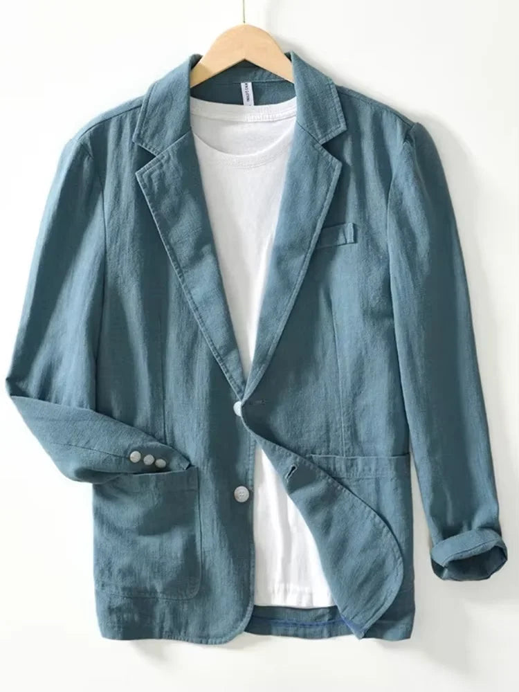 70% Linen 30% Cotton Breathable Men's Blazer Suit Jacket For Men Black Coat For Summer Business Lightweight Male Clothes 2024