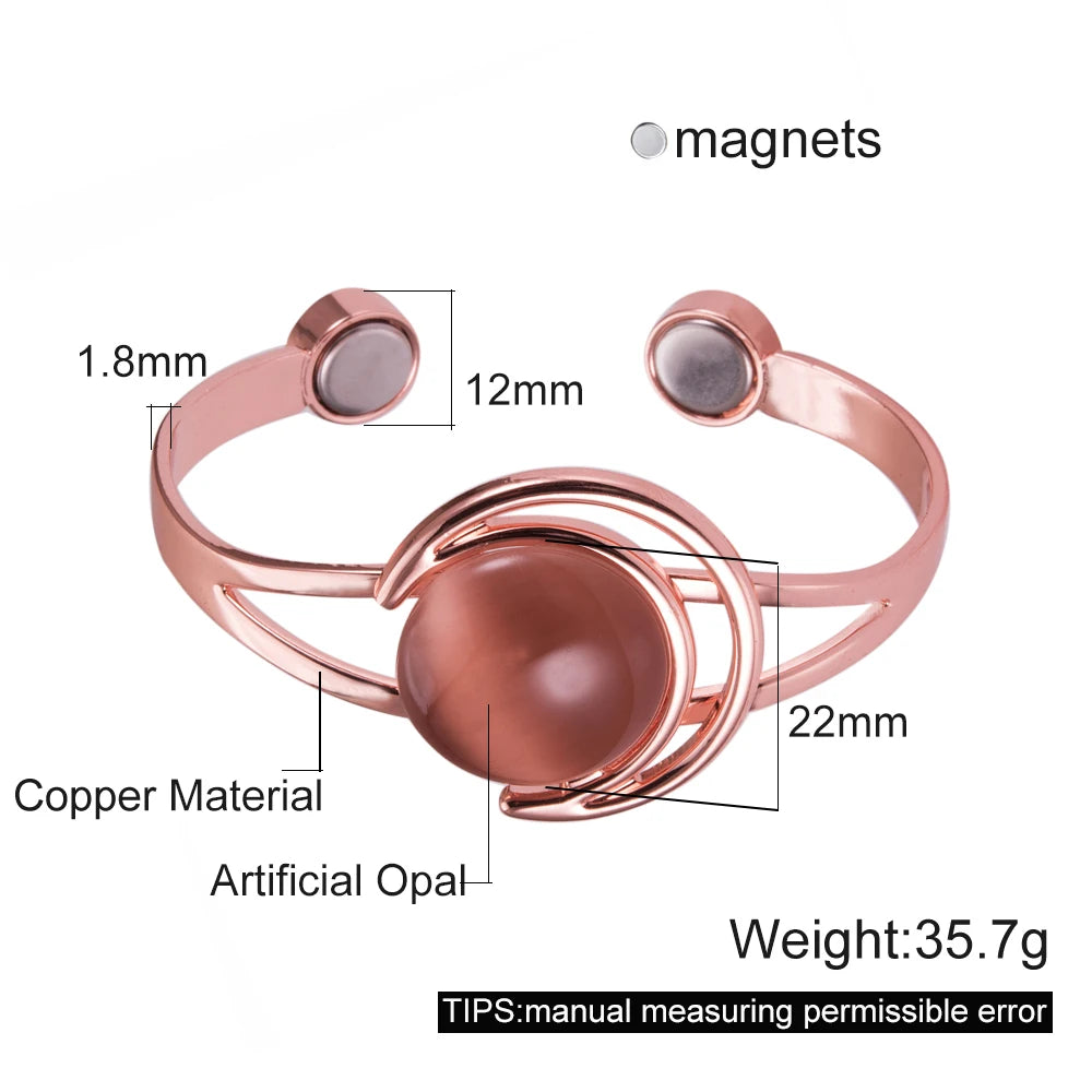 Pure Copper Bracelets for Women Blue Stone Adjustable Open Cuff Magnet Bangles Arthritis Health Energy Jewelry Femme Resizable