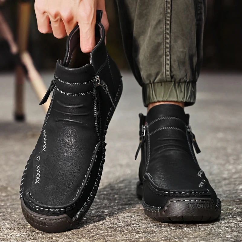 Men's Shoes Genuine Leather Luxury Slip on Shoe Handmade Ankle Boots Comfortable Timeless Winter Fashion Mid Cut Handmade Zipper Shoes