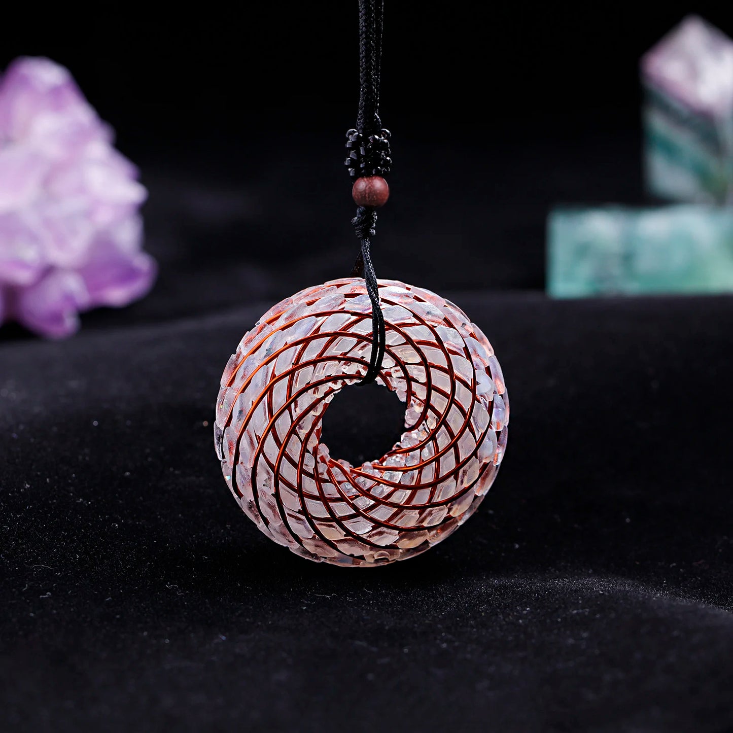 Rodin Coil &Opal Orgone Pendant Necklace , Blue glass pendant jewelry, Chakra Balancing, Adjustable Chain