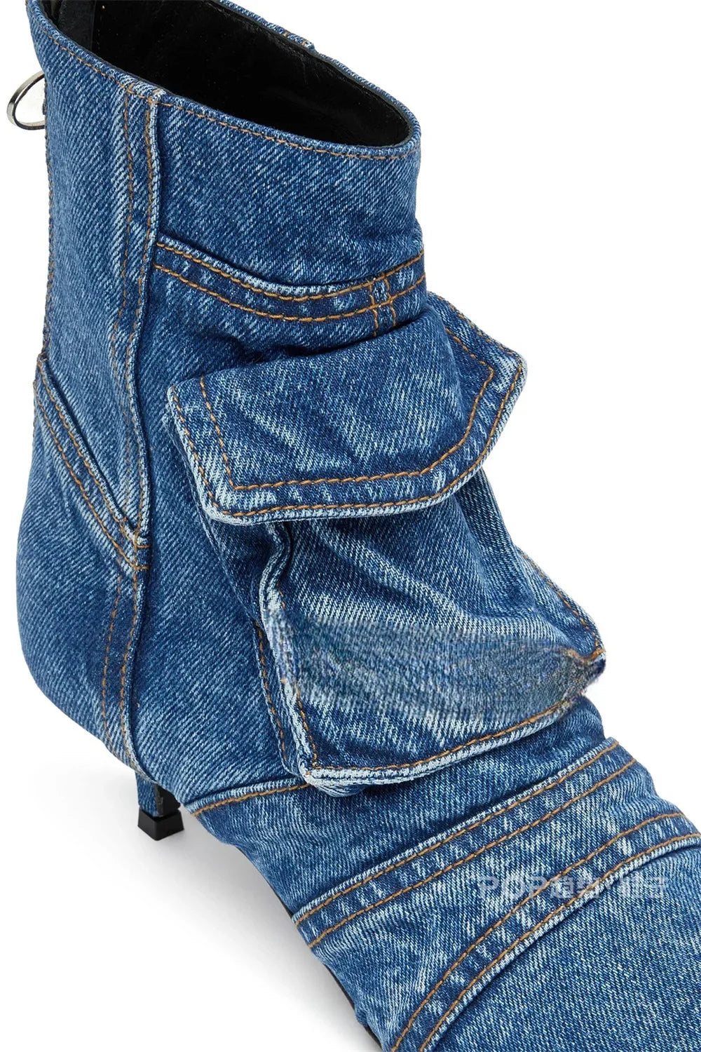Para Mujer Women Shoes Washed Denim Pocket Boots Fashionable Pointed Thin Low Heel Rear Zipper Short Boots Botas De Invierno