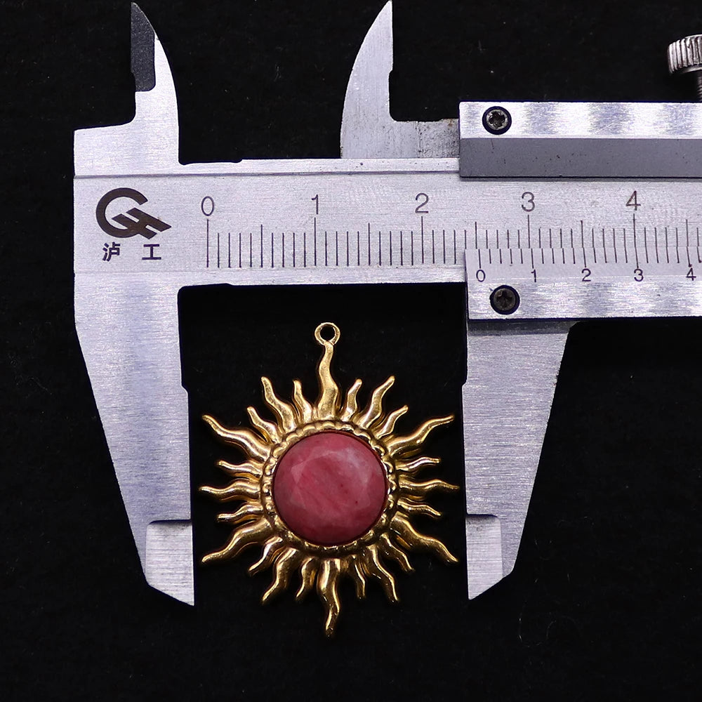Solstice Sun Goodluck Pendant Shape Natural Amazonite Lapis Lazuli Black Agate Pendants Golden Frame Design Charms Jewelry Accessory 1 Pc For DIY Necklace