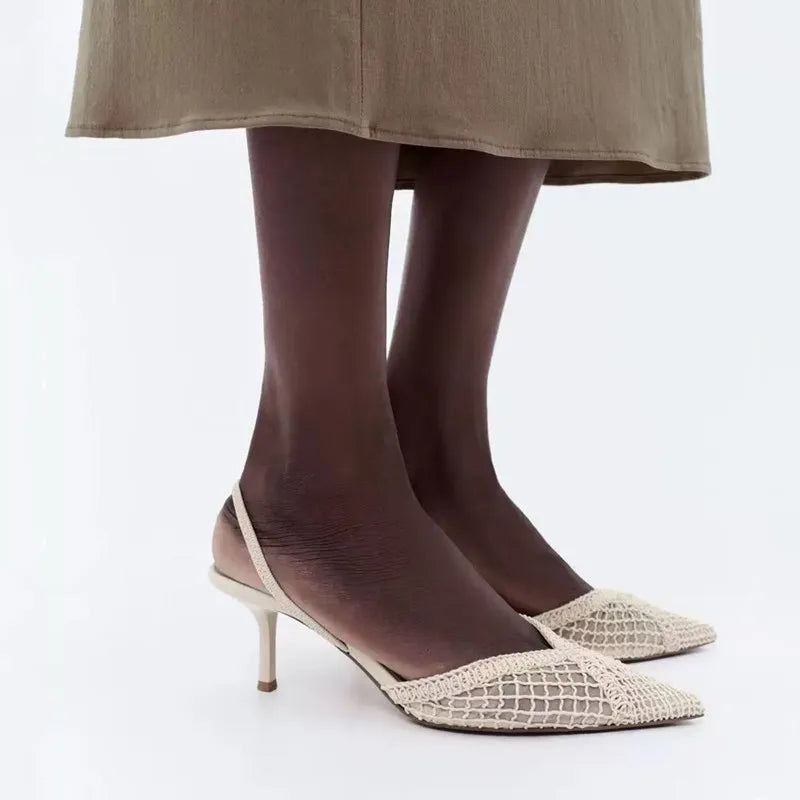 Ins style Fashion Weave Hollow out Women Pumps Summer Fashion Slingbacks Office Lady Thin High heels Elegant Party Prom Shoes