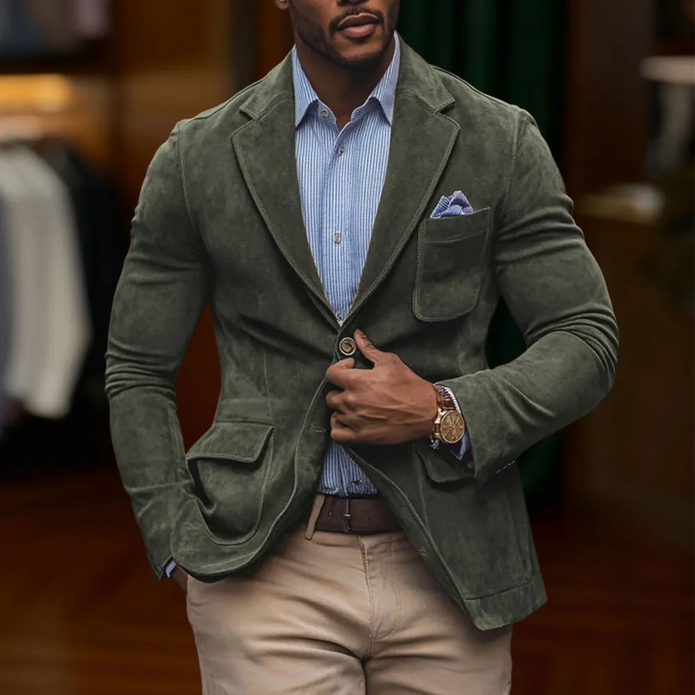 chamois leather Man Blazers Single breasted Suit Jacket Men's Outdoor Casual Sports Slim fit Coat Brown men's top