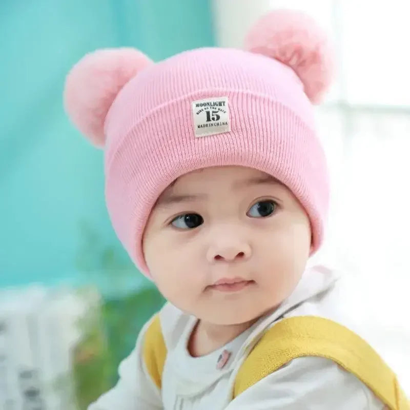 Autumn Winter Warm Baby Knitted Hats with Scarf Kids Knit Beanie Caps Solid Color Children's Hat Toddler Boys Girls Accessories
