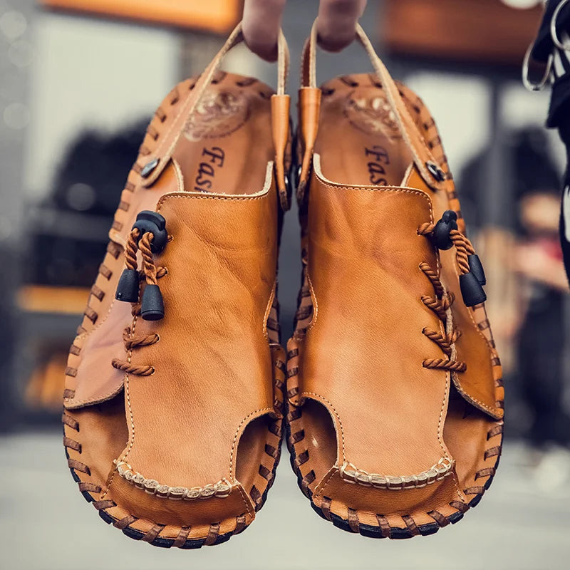 Fashion Mens Sandals Genuine Leather Summer Beach Slippers Male Non-Slip Soft Comfortable Outdoor Shoes High Quality Man Sandals