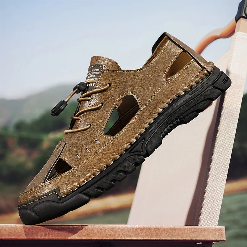 Summer Classic White Soft Bottom Handmade Stitching Beach Men's Shoes Outdoor Men's Comfortable Hollow Breathable Casual Shoes