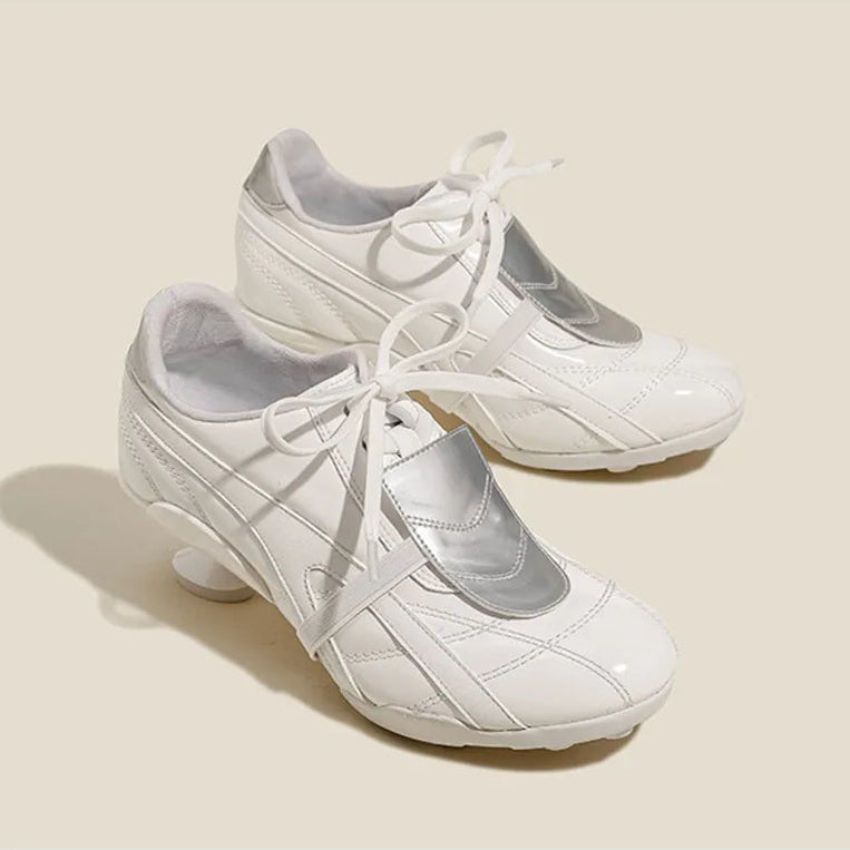Ins style Fashion Mixed-color Patchwork Soft Leather Women High heels sneakers Autumn Winter Casual Lace-up Novelty Sporty Shoes