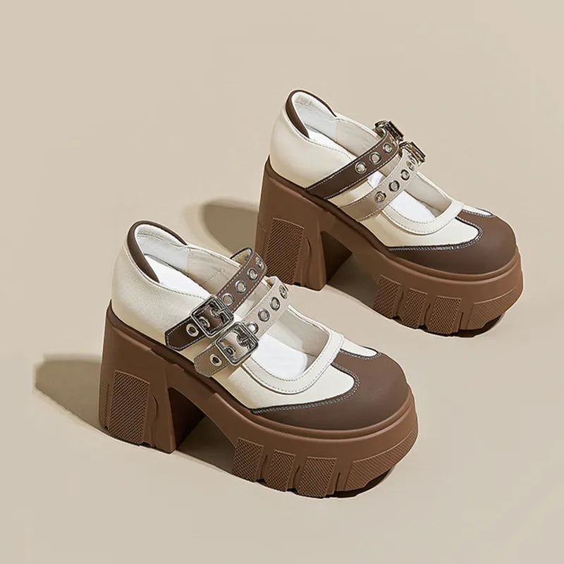Rivet Strap Buckle Lolita Mary Janes Women Pumps Spring Summer Casual Platform Wedges 11cm High heels Girls Chunky Shoes