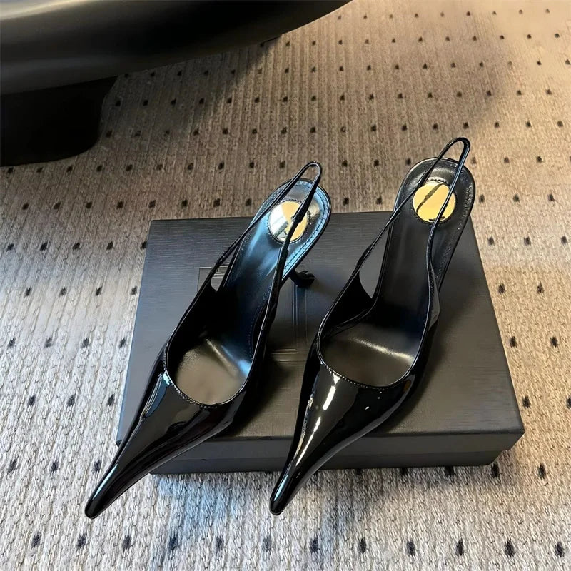 Hlieny Fashion Strange Style High Heels Sandals Sexy Pointed Toe Patent Leather Stiletto Shoes Women Pumps Zapatos De Mujer