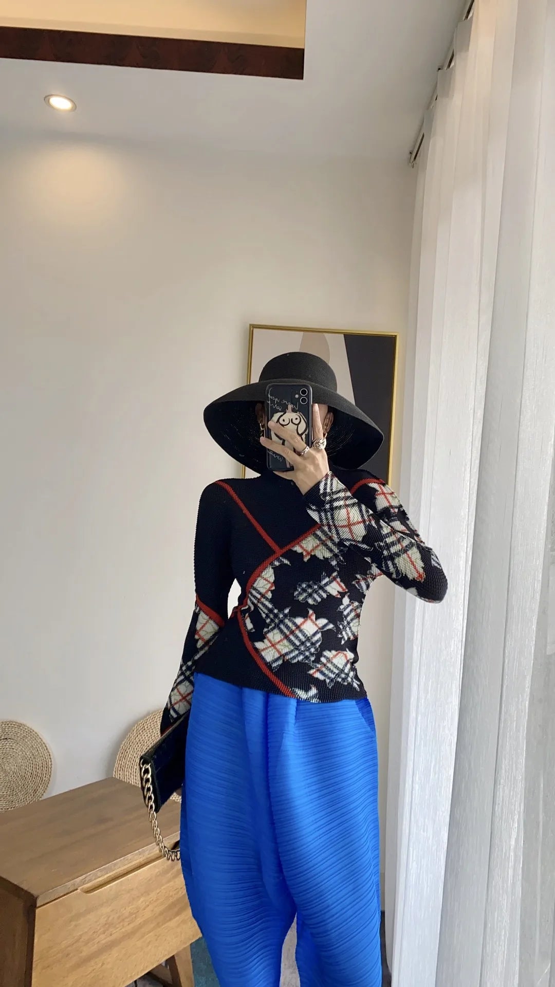 Miyake Pleated Contrasting Colors T-shirt Women Half Turtleneck Skinny Pullover 2025 Summer Fashion Female Clothing