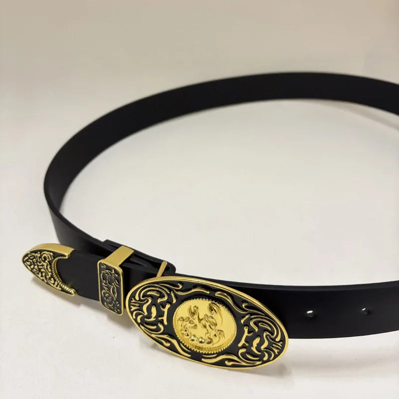 Women's Luxury Vintage Metal Buckle Belt Designer Celebrity Style Slim Trendy Multiple