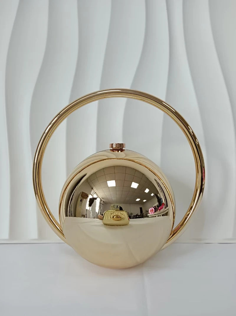  Designer Electroplating Circular Handle Handbag,Sphere Evening Elegant Clutch Purse,Women Fashion Marble Pattern Tote Bag