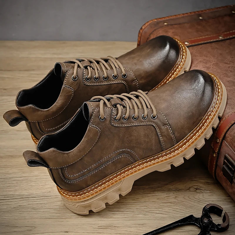 New Genuine Leather Men Boots Cow Leather Upper Durable Sole Lace up Autumn Winter Boots  Daily Leisure Outdoor Shoes For Man