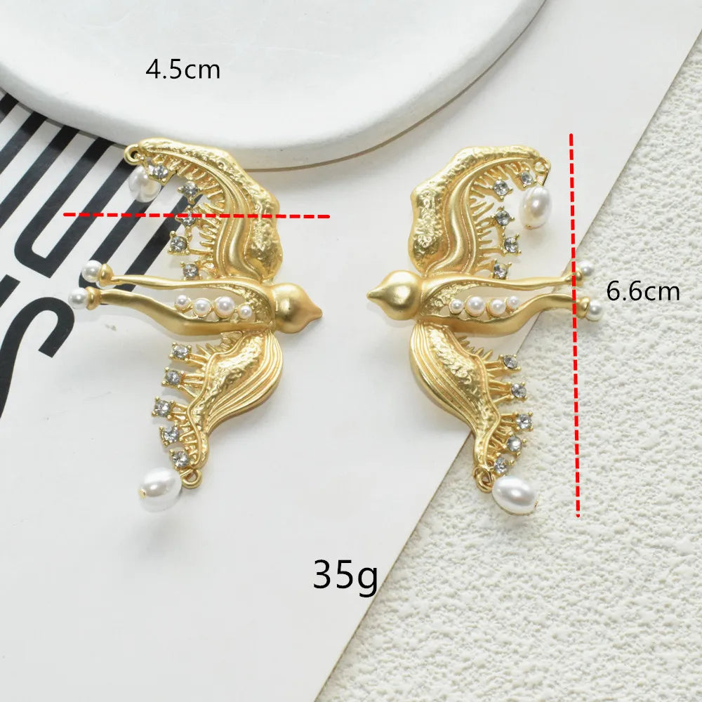 New Elegant Metal Artificial Pearl Bird Dangle Earrings for Women Fashion Statement Jewelry Accessory