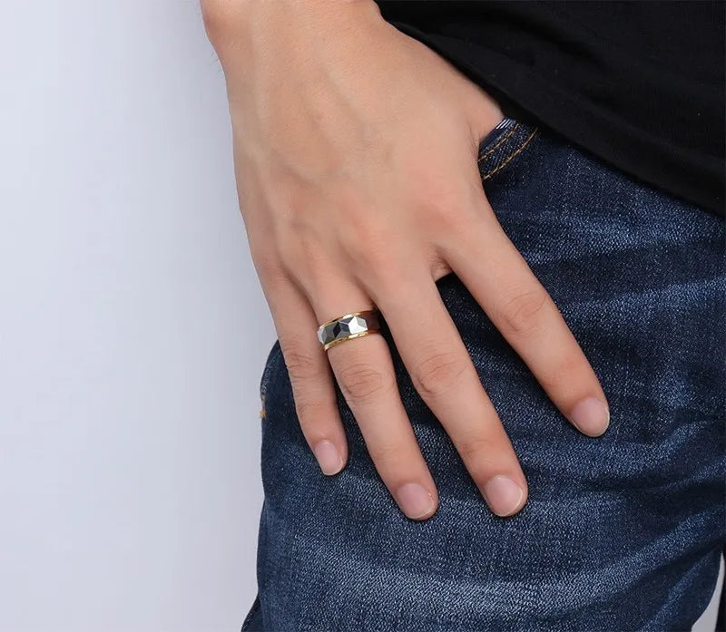 Mens Rings Tungsten Carbide Anti-scratch 8mm Gold-color Thumb Finger Punk Metal Wedding Party Engagement Male Jewelry Waterproof