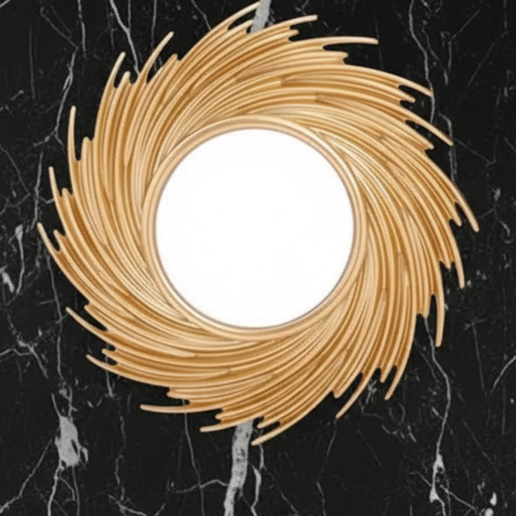 Sun Shape Decorative Mirror Room Background Wall Decorative Mirror Rattan Innovative Art Decoration Round Makeup Mirror