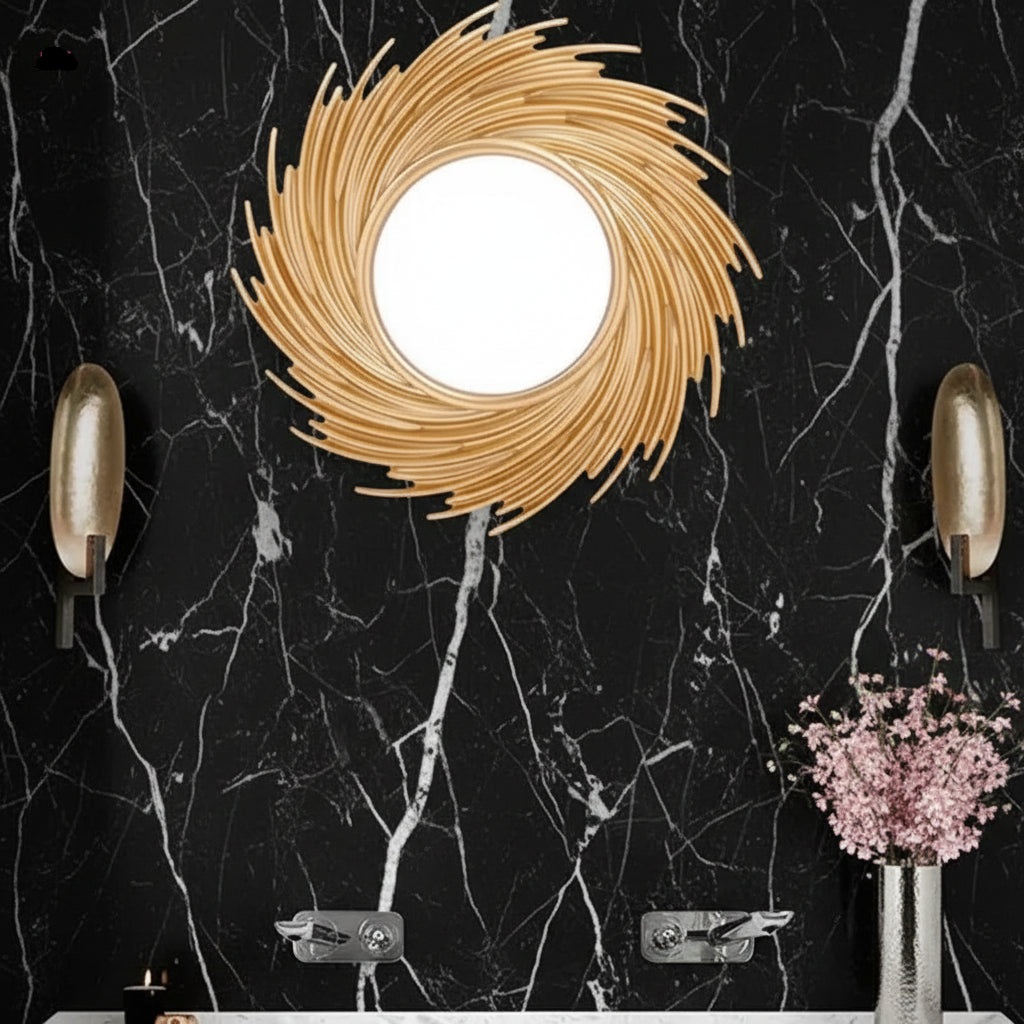 Sun Shape Decorative Mirror Room Background Wall Decorative Mirror Rattan Innovative Art Decoration Round Makeup Mirror