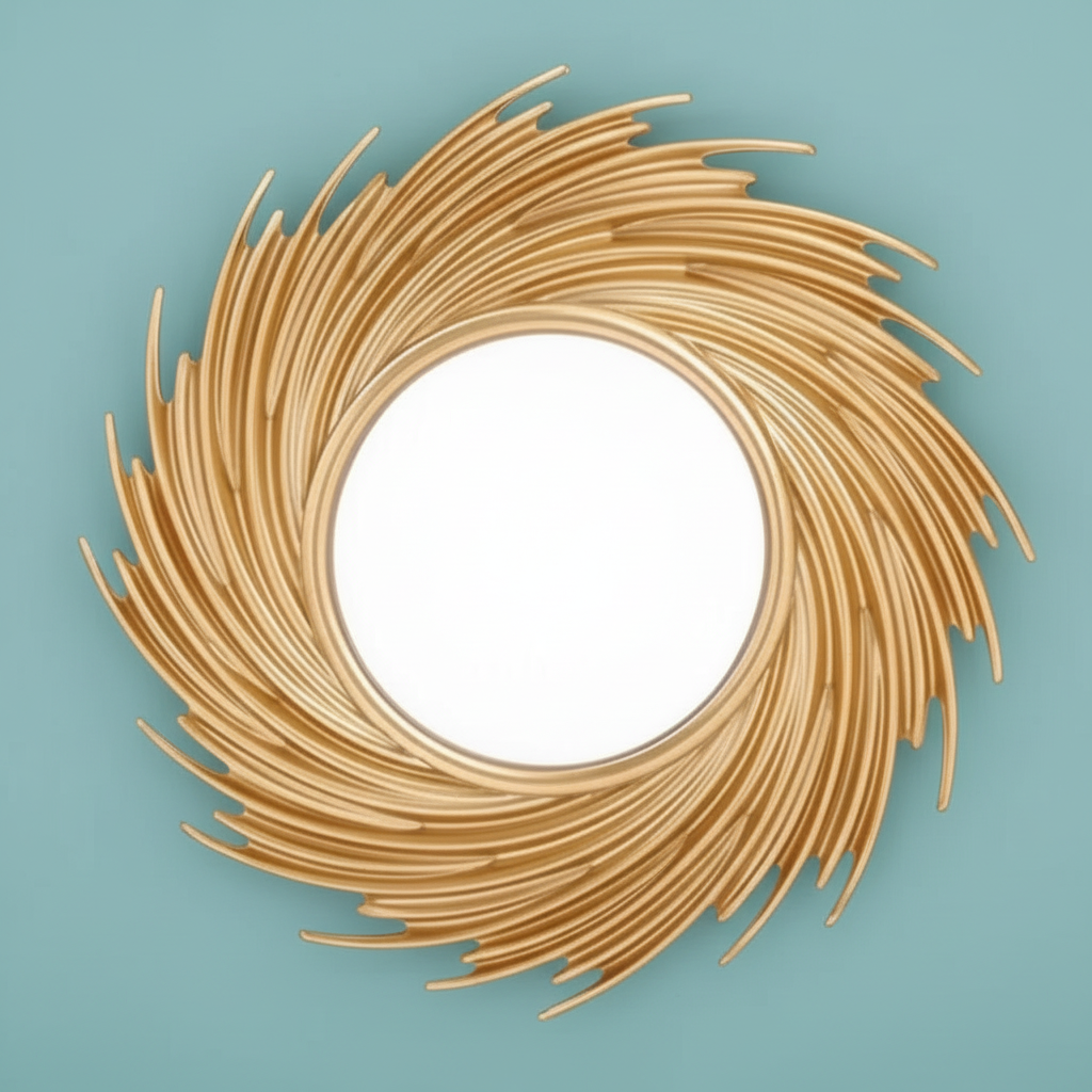Sun Shape Decorative Mirror Room Background Wall Decorative Mirror Rattan Innovative Art Decoration Round Makeup Mirror