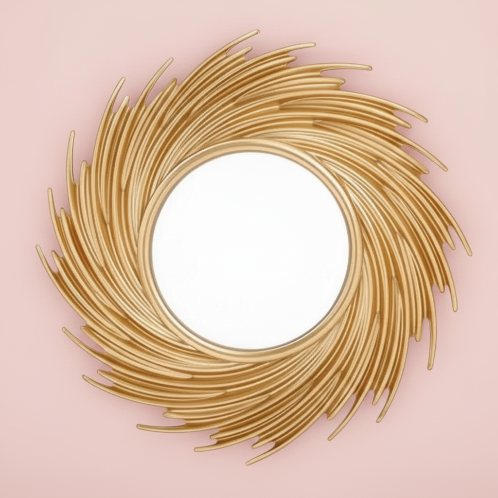Sun Shape Decorative Mirror Room Background Wall Decorative Mirror Rattan Innovative Art Decoration Round Makeup Mirror