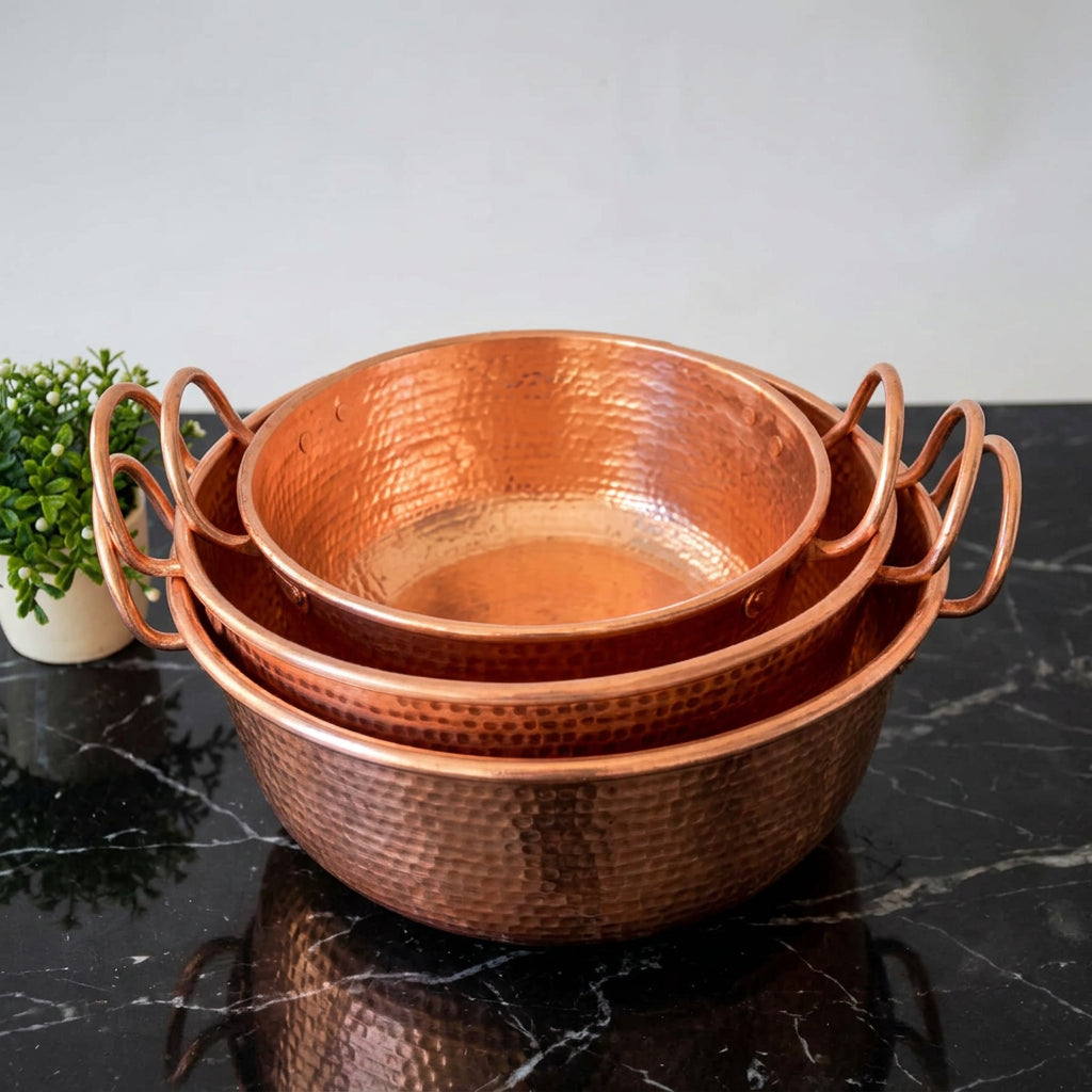 Handmade Pure Copper Customized Stew Jam Pot Thick Soup with Handle Deep Tableware