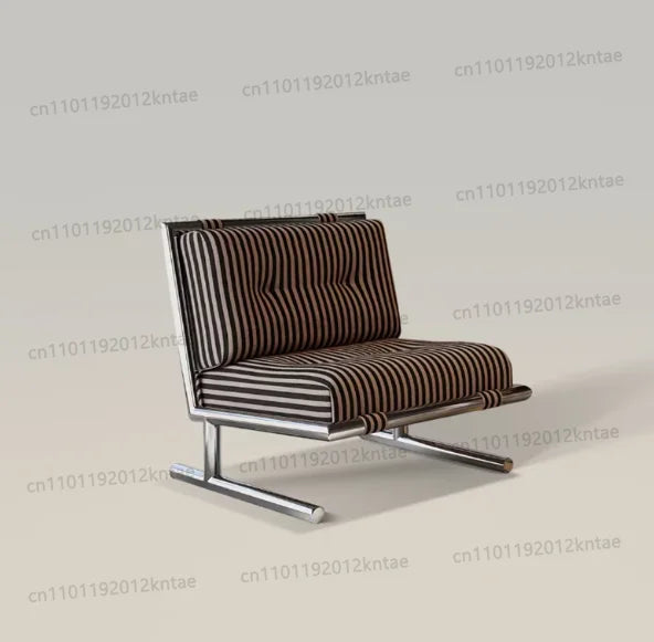 Minimalist stainless steel striped fabric single sofa chair - living room, balcony, leisure seating