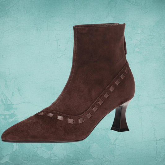 Elegant  Short Boots Pointy Toe Thin High Heels Office Lady Shoes Dress Autumn Real leather Suede women's Retro Boots