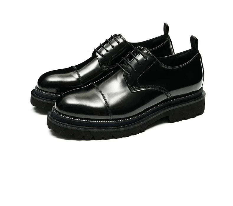Patent Leather Mens Business Derby Shoes Luxury Brand Handmade Genuine Leather Fashion Designer Platform Wedding Dress Shoes Man