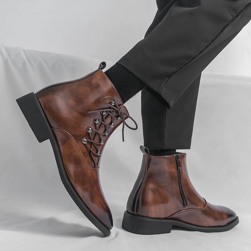 Autumn New Men's Pointed Side Zipper Comfortable High Top Boots Fashionable Brand Men Business Banquet Personalized Short Boots