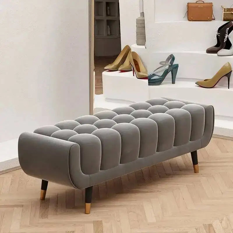 Living Legs  Luxury Entryway Tapered Velvet Bedroom Tufted Bench for Bench Room Upholstered Plump Cushion