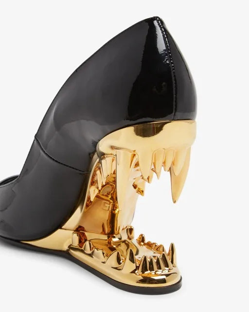 Sexy Pointy Toe Super High Heel Pumps Women Metal Tiger Tooth Heel Runway Pumps Lady Fashion Show Shoes Night Club