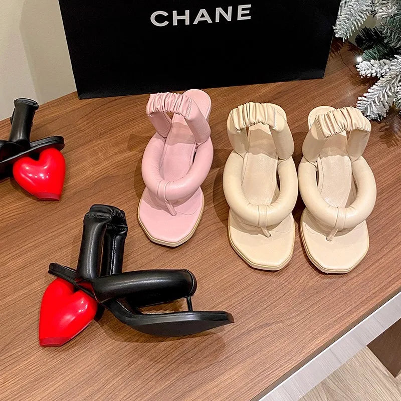 Sexy Flip Flops High Heels Slippers Women Summer Heart Shape Heel Sandals Lady Party Dating Strange Heels Slippers
