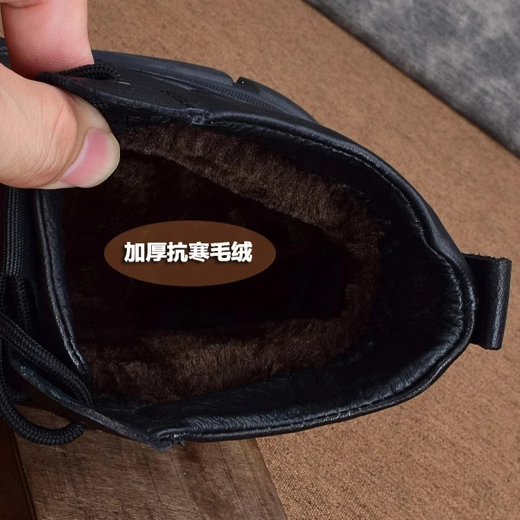 Men's Winter Warm High Top Leather Shoes Black Leather Casual Business Plus Plush Thick Soled Men's Cotton Shoes Males Shoes